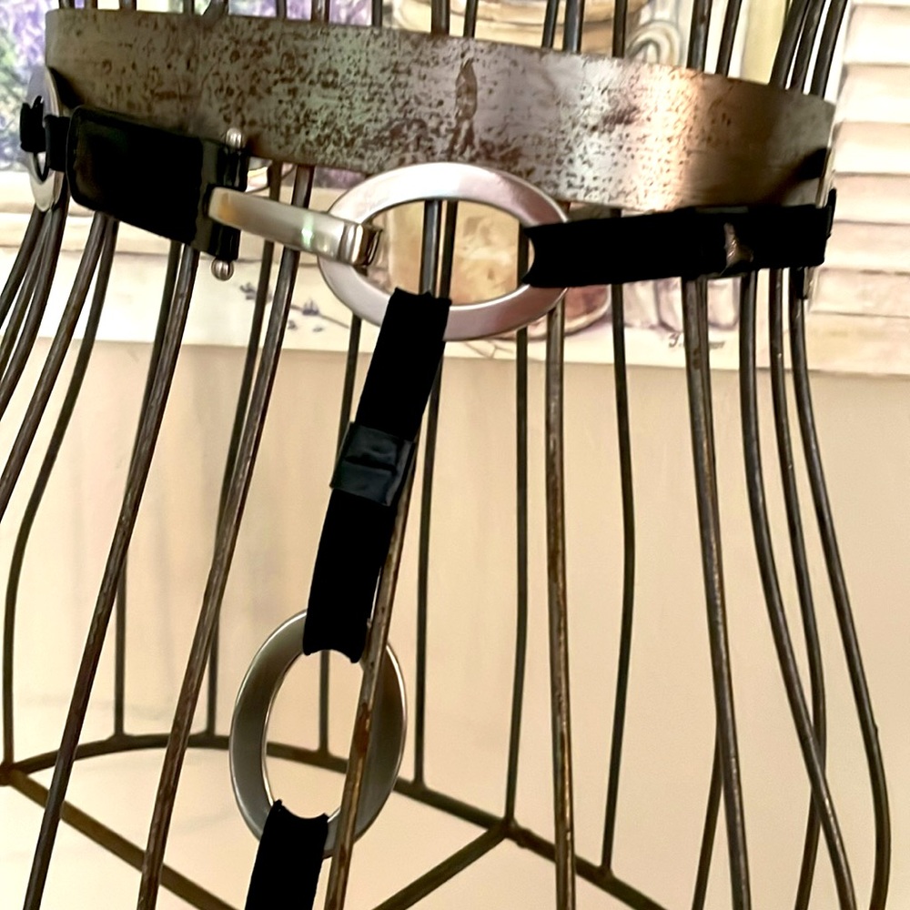 New Brushed Chrome Leather Elastic Hook Front Belt from Lakeshore Drive